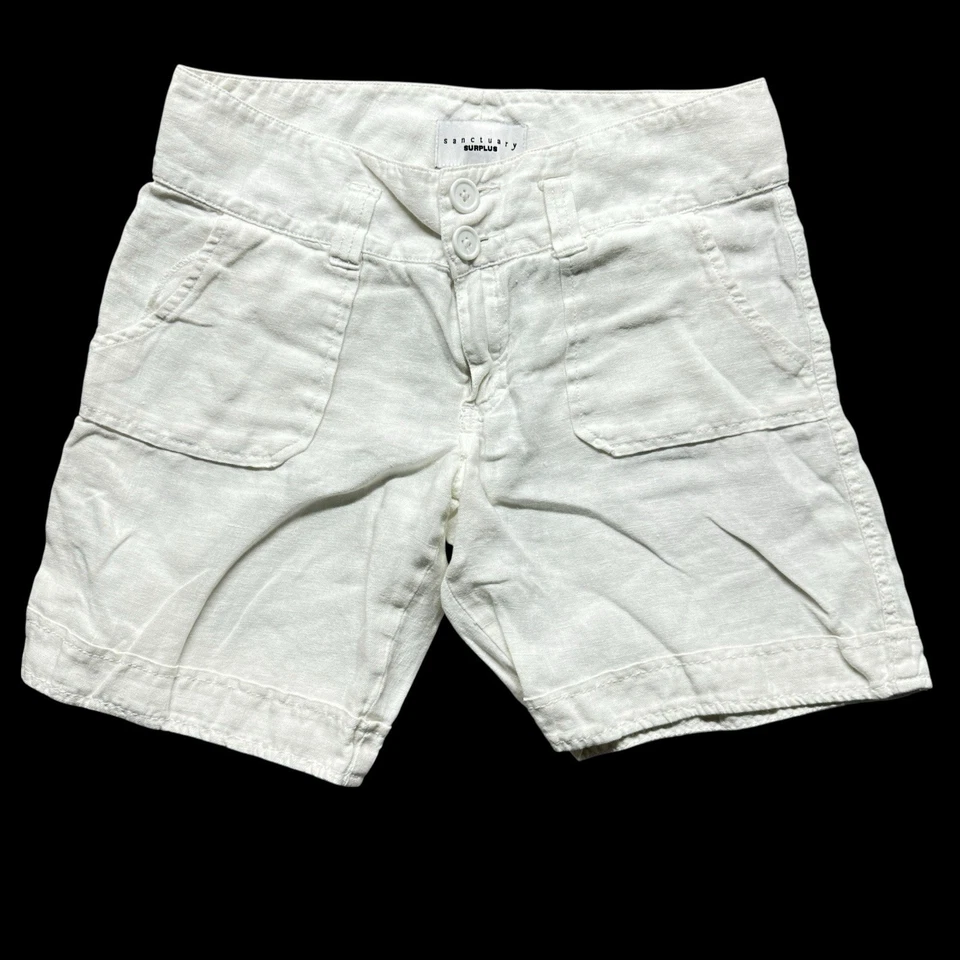 Sanctuary Surplus Linen Shorts Pants Women's Size 27 White Pockets Mid Rise - Image 1 of 4