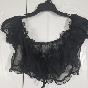 Sexy Top Lencería Top Lunares Transparentes Borde Volantes Corbata Frontal Talla L - Imagen 1 de 3