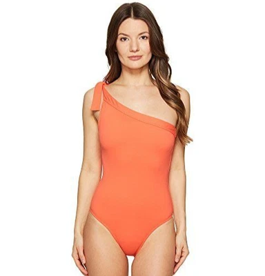 Traje de baño liso LETARTE para mujer corbata/un hombro de una pieza talla M coral caliente Foto 1 de 4