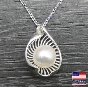 * Sterlingsilber Faux Perle Muschel Träne Anhänger Rolo Halskette 20 Zoll - Bild 1 von 11