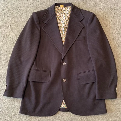 Blazer Chaqueta Vintage Años 60 70 Para Hombres Rockabilly Marrón Texturizado Poliéster Talla 38R Foto 1 de 4