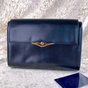 Vintage Cartier Clutch Bag Sapphire Line Leather Blue Cabochon with Card - Picture 1 of 22