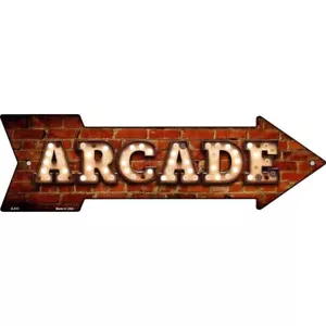 Arcade Lampadina Lettere Novità Metallo Freccia Insegna Direzionale 17" x 5" Decorazione Parete - Foto 1 di 1