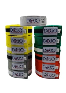 Dojo Kids Deluxe Ranked BJJ Belt Childs Jiujitsu Belt White Grey Yellow M0 M2 M4 - Picture 1 of 14