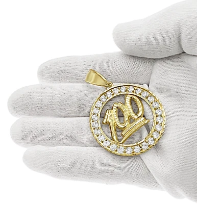 100 Emoji Colgante Redondo Para Hombre Circonita cúbica Dije Oro Amarillo 10k 1.8 pulgadas Foto 1 de 4