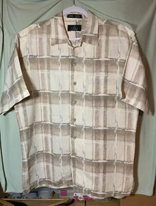 Enro L'uomo Men's Short Sleeve Tan Brown Striped Geo Print Linen/Cotton Shirt M - Picture 1 of 14