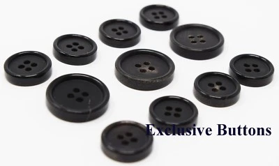 High Quality Black Genuine Horn Buttons Set For Suit, Blazer, or Sport Coat - Image 1 of 2