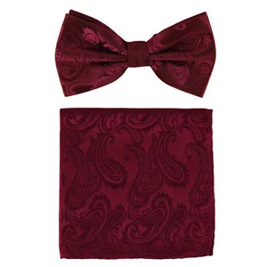 Neue formelle vorgebundene Herren-Fliege Mikrofaser & Taschentuch burgunderrot Paisley Hochzeit - Bild 1 von 4