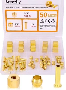 1/4 Inch OD Brass Compression Insert,Sleeve Ferrule,Nut 50PCS - Picture 1 of 5