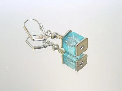 Ohrringe Ohrhänger Perlen Würfel Glas Millefiori türkis  Länge zur Auswahl 092o - Bild 1 von 4