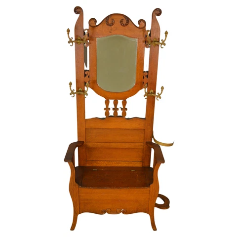 Antique Hall Seat, Victorian Oak Mirror Lift Hall Tree #18782 Cover