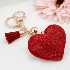 Love Heart Red Crystal Key Chain Keyring Handbag Charm Tassel Gold Bag Ring