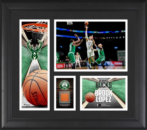 Brook Lopez Milwaukee Bucks FRMD 15x17 Player Collage w/Piece Team Used Basll Cover