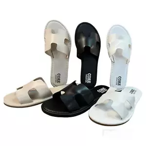 WOMENS LADIES FLAT STUDS FASHION SLIDERS SANDALS HOLIDAY SLIP ON MULES - Picture 1 of 5