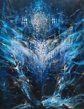 Large XXL enigmatic metaphysical dark blue abstract angel composition by master