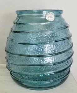 Jarrón Hecho a Mano Vidrios San Miguel España 100% Reciclado Vidrios 8" Alto Azul - Imagen 1 de 2