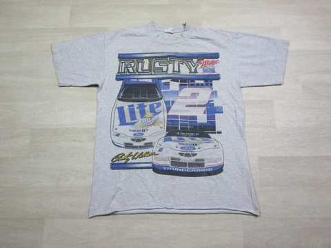 Vintage 90s Rusty Wallace Miller Lite Nascar Racing 2-Sided Graphic T Shirt (L) Cover