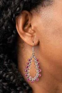 NEW WOMEN'S PAPARAZZI IT'S ABOUT TO GLOW DOWN PINK RHINESTONES SILVER FISH HOOK - Picture 1 of 2