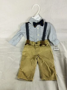 Carters Boy 3 Piece Set 3 Mo. Shirt, Pants Suspenders Khaki - Reindeer Bow Tie - Picture 1 of 4