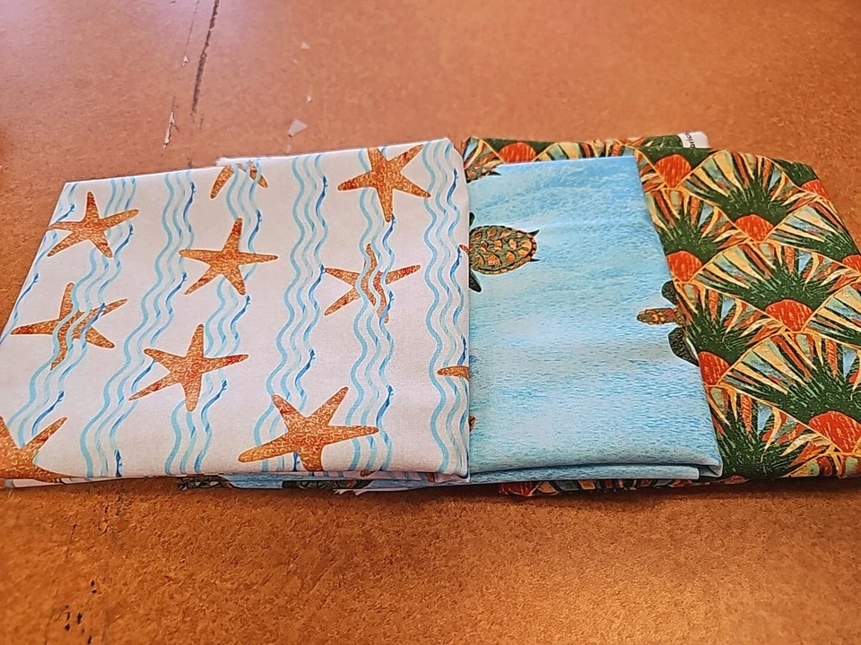 3 Yd Lot Reef Baby Turtles Cotton Fabric Seaside Makower Andover  - Image 1 of 1