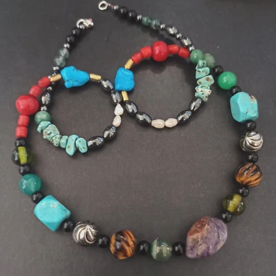 Уникальное мужское ожерелье унисекс богемный мала мульти натуральный камень 26 дюймов энергетическая вибрация подарок - Изображение 1 из 4