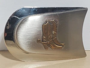 Justin Boots Vintage Western Belt Buckle 3 1/8" Nickle silver - Picture 1 of 3