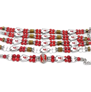 Unisex Kansas City Chiefs Stack Bracelet Stone Gemstone KC Chiefs Fan Gift - Picture 1 of 8