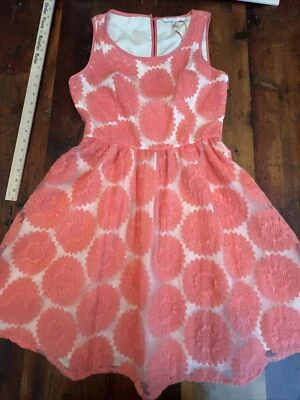 Vestido Lauren Conrad Para Mujer Rosa Salmón Coral Melocotón Flor Encaje Tul Superposición 6 Foto 1 de 4