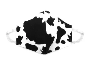 Fabric Face Mask Cotton Reusable Washable Kid Teen Handmade in USA - Cow Print - Picture 1 of 2