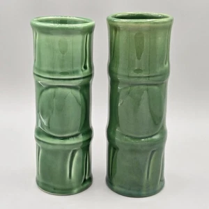 2 Vintage Libbey Ceramic Tiki Bamboo Green Cocktail Mugs, 16 oz - Picture 1 of 5