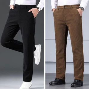 Fall Winter Mens Corduroy Pants Casual Fleece lined Trousers Warm Stretch Pants - Picture 1 of 17