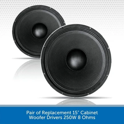 Pair of Replacement 15" Cabinet Woofer Drivers 250W 8 Ohms - Image 1 of 4