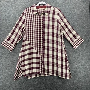 Soft Surroundings Blouse Large Tunic Plaid Button Up Abstract Artsy Art to Wear - Picture 1 of 11