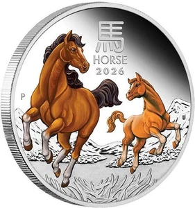 Australia 2026 1$ CABALLO Año Lunar Serie III Coloreado 1 Oz Moneda Plata - Imagen 1 de 5