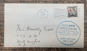 Scott #'s702, 2c Red Cross, 1931 Cachet of Christening of the Airship USS Akron - Picture 1 of 2
