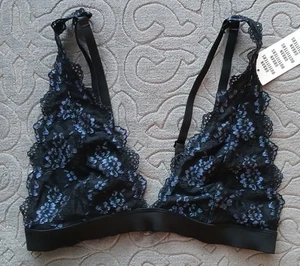 Urban Outfitters Bralette Small Lace Black Blue V Neck Strappy Pretty NWT - Picture 1 of 16