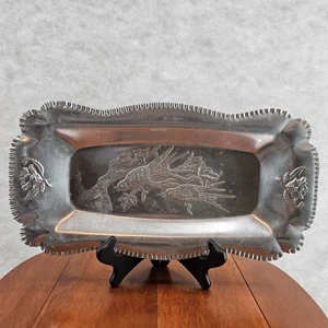 vintage Farber Shlevin aluminum rectangular tray birds crimped edge handwrought - Picture 1 of 9