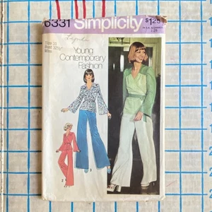 Womens Uncut 1970s Wrap Top Wide Leg Pants Pattern Size 10 Simplicity 6331 - Picture 1 of 3