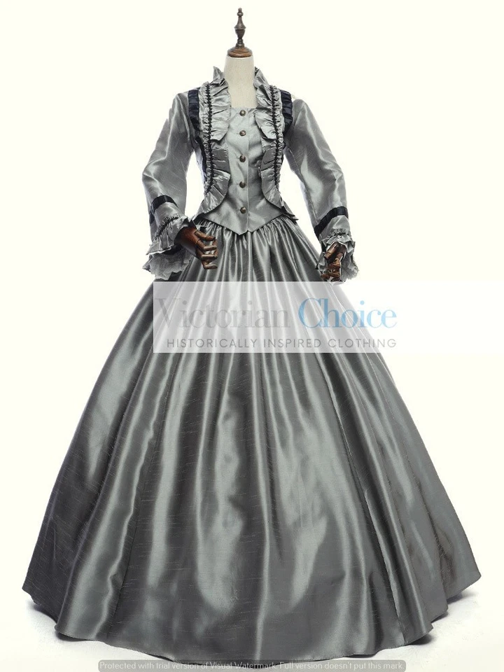 Victoriano Dickens Guerra Civil Tafetán Día Vestido Mujer Pequeña Teatro Disfraz 170 Foto 1 de 4