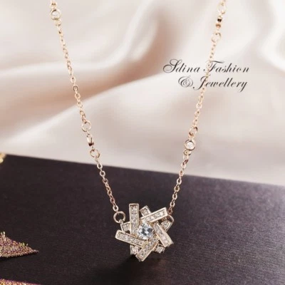 18K Rose Gold Filled Cubic Zirconia Shiny Exquisite Crossover Necklace - Image 1 of 4