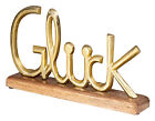 Schriftzug Glck L30cm Metall Gold Mango Holz Tischdeko Deko Aufsteller