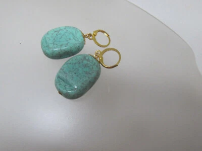 Große Ohrringe Türkis farbene Nugget Hänger Double Brisuren big earring _ 40er - Bild 1 von 4
