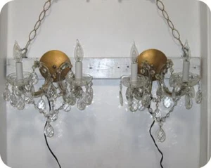 Antique Vtg Pair Crystal Maria Teresa Chandelier Sconces Wall Lamps w/ Prisms - Picture 1 of 15