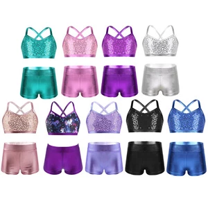 Abito da ballo bambina balletto ginnastica brillante jazz sport camicia crop top + pantaloncini - Foto 1 di 64