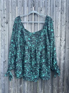 Isabel Maternity Floral Chiffon Long Sleeve Corsetry Top in Green/Black Size XXL - Picture 1 of 22