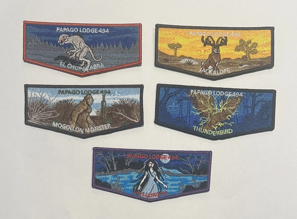 OA BSA PATCHES PAPAGO LODGE 494 LEGENDARY CREATURES 5-PIECE SET 300 MADE - Image 1 of 1
