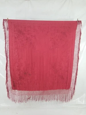 Antique 19thC Chinese Hand Embroidered Silk Floral Piano Shawl 130x128cm - Image 1 of 4