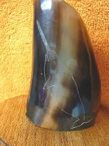 ak-moose-118 GENUINE MOOSE HOOF Narwhal display etched Alaskan Eskimo art signed - Picture 1 of 3