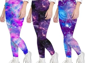3 Pack Girls Galaxy Prints Casual Elastic Pants Tights With 3 Hair Ties - Picture 1 of 5