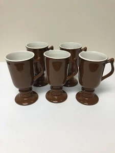 Set of 5 Hall #1273 Vintage Brown Pedestal Irish Coffee Mug Cup MCM Tumbler Lot - Picture 1 of 5